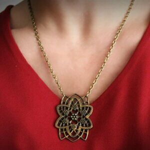 UPCYCLED Pendant Necklace Women Antique Brass Gold CELTIC Filigree Lace Handmade